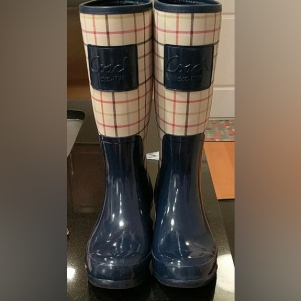 COACH Pearl Tatersall Print Rain Boots